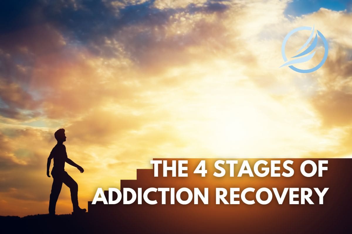 an image of someone walking up a flight of stairs depicting the four stages of addiction recovery found in this article.